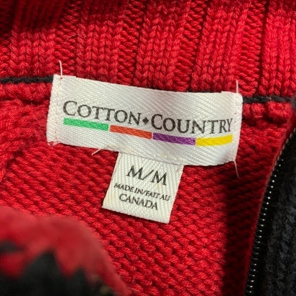COTTON COUNTRY 100% Cotton Red Black 1/4 Zip Sweater Stand Up Collar US Sz M - Picture 6 of 8